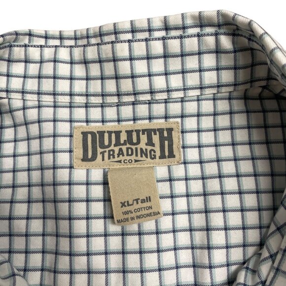 DULUTH TRADING CO SHIRT BLUE CHECK BUTTON UP MENS XL TALL 100% COTTON CASUAL - Picture 3 of 8